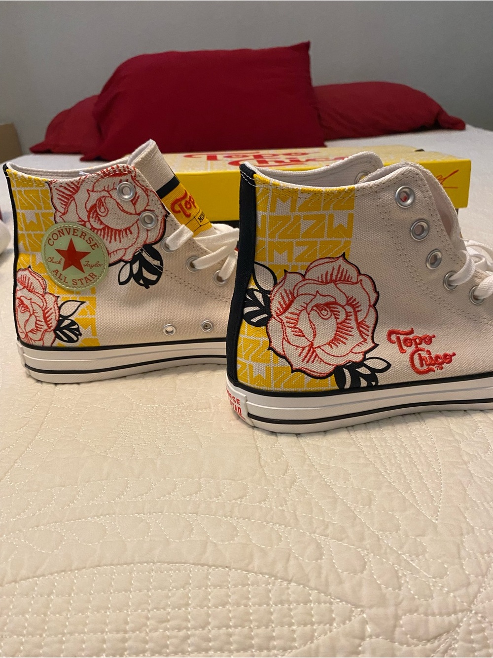 Converse Topo Chico New High-Top Sneakers in Natural with Yellow & Red Accents - Picture 4 of 12